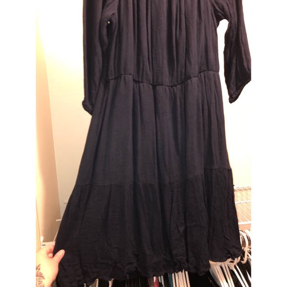 Navy Blue Off Shoulder Boho Tiered Dress - Picture 2 of 3